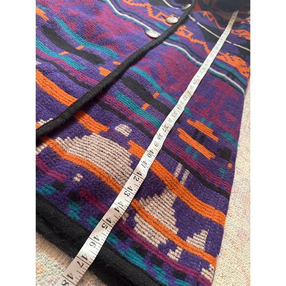 Vintage Jofeld Wool Aztec Long Full Length Hooded Coat Conch Buttons Medium - Picture 10 of 16